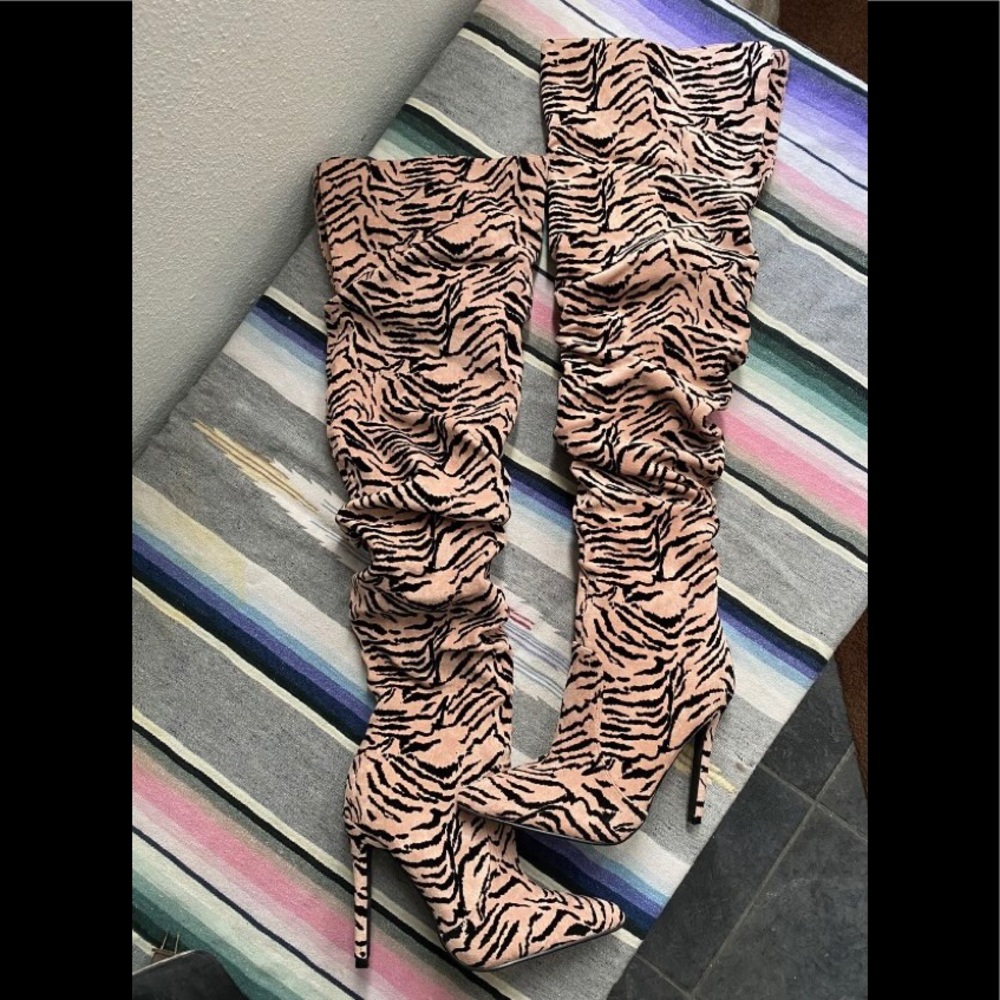Fashion Nova animal print over the knee boots